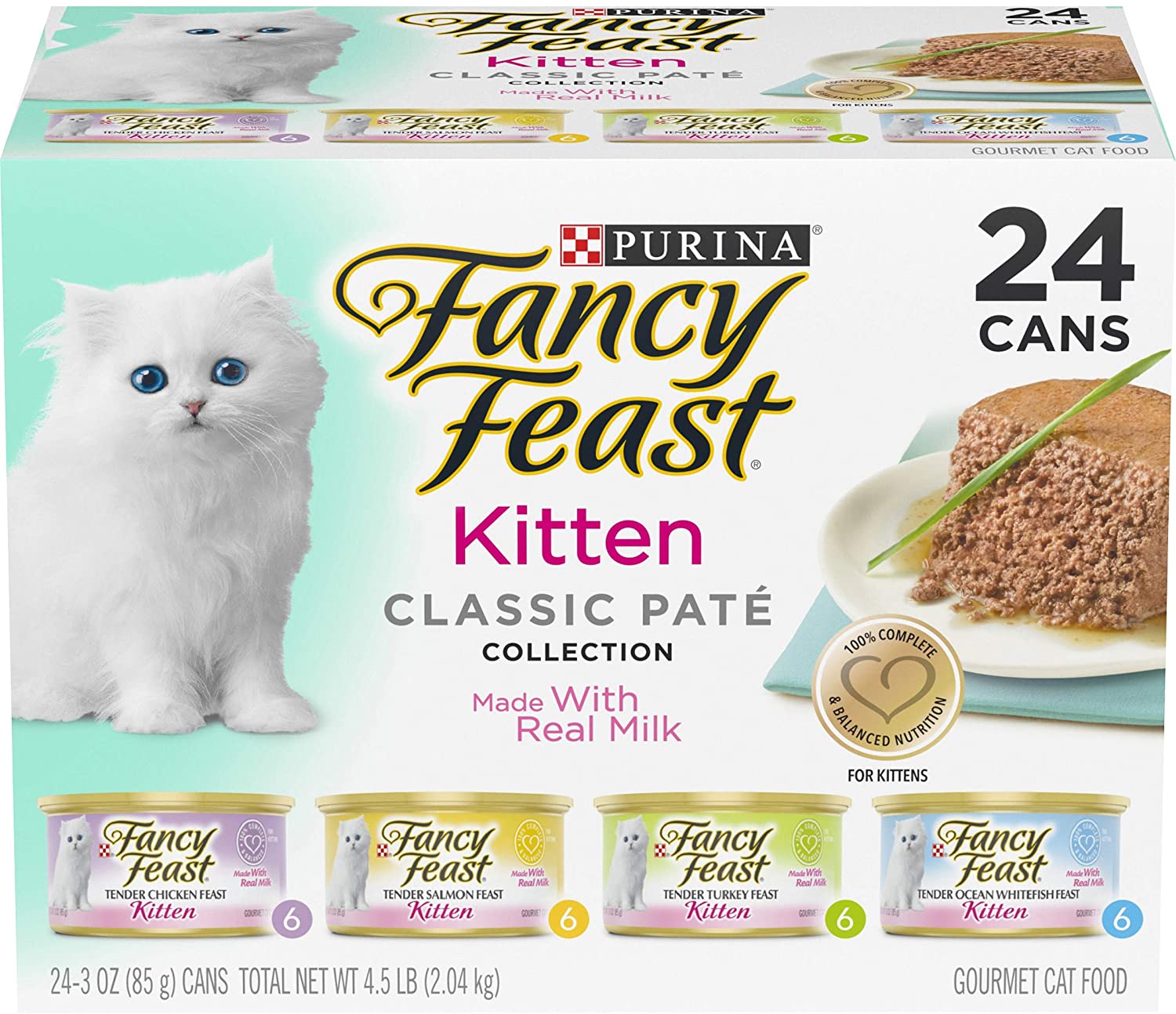 Purina Fancy Feast Grain Free Pate Wet Kitten Food Variety Pack. Kitten Classic Pate Collection. 4 flavors - (24) 3 oz. Boxes