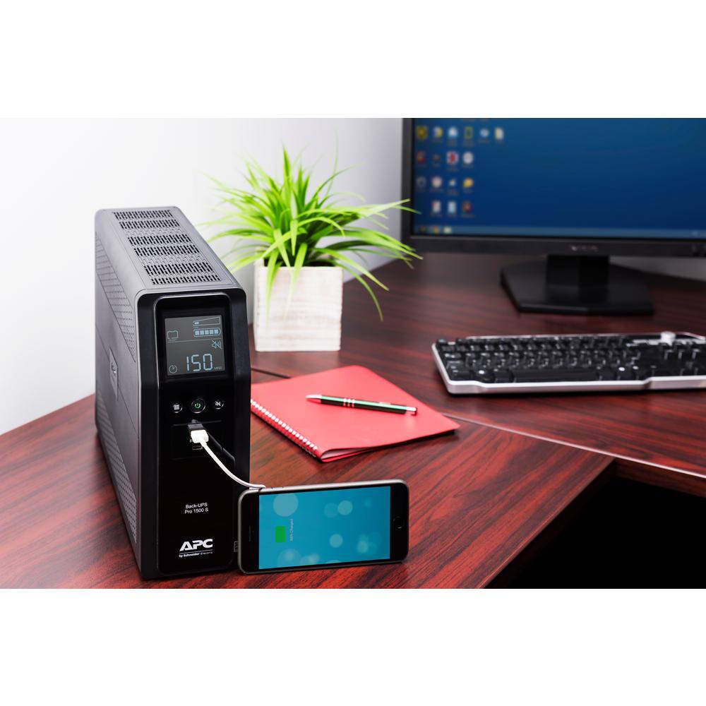APC BN1500M2 Back-UPS Pro 1500VA Battery Backup/Surge Protector with 6 battery backup outlets. 4 surge protect outlets & 2 USB ports