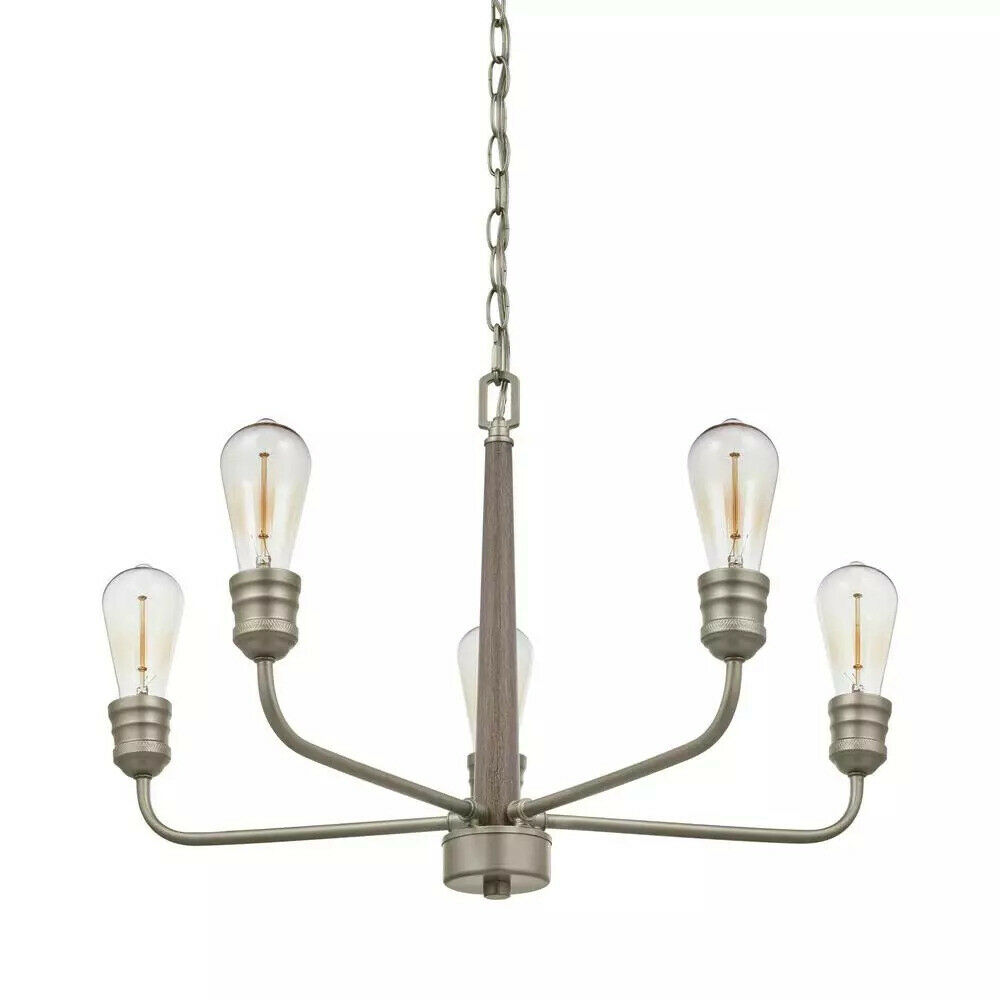 Home Decorators Collection 1034HDCANDI Palermo Grove 5-Light Antique Nickel Chandelier with Wood Accents. Rustic Farmhouse Dining Room Chandelie