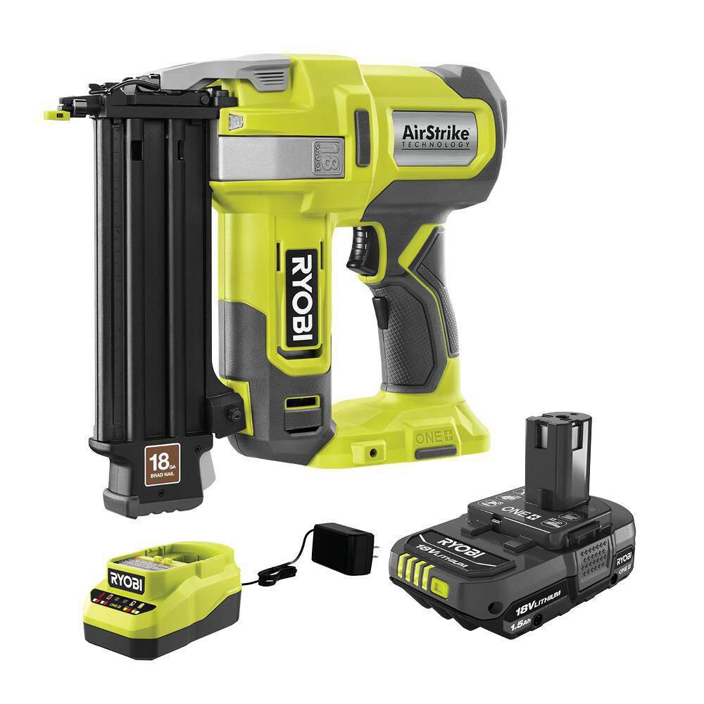 RYOBI P321KN ONE+ 18V 18-Gauge Cordless AirStrike Brad Nailer with 1.5 Ah Battery and Charger