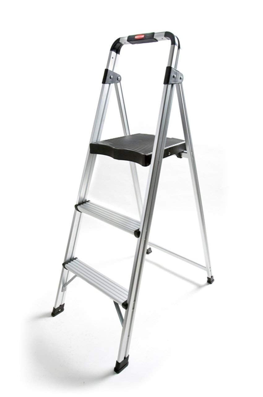 Rubbermaid RM-AUL3G 3-Step Ultra-Light Aluminum Stool with Plastic Top Step. 225 lb Capacity. Silver Finish