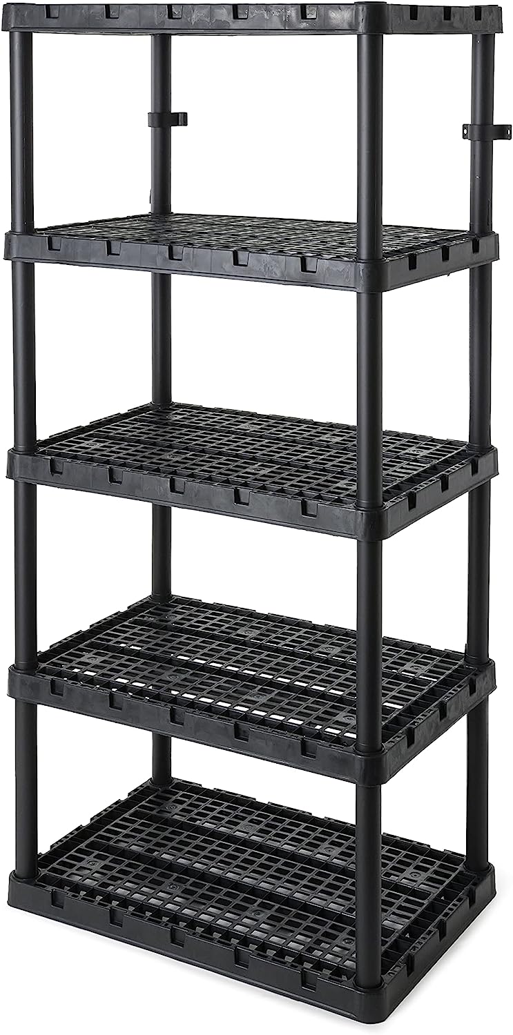 Gracious Living 5 Shelf Knect-A-Shelf Ventilated Extra Heavy Duty Storage Unit 24 x 36 x 72 Organizer System for Home. Garage. Basement & Laundry. Black
