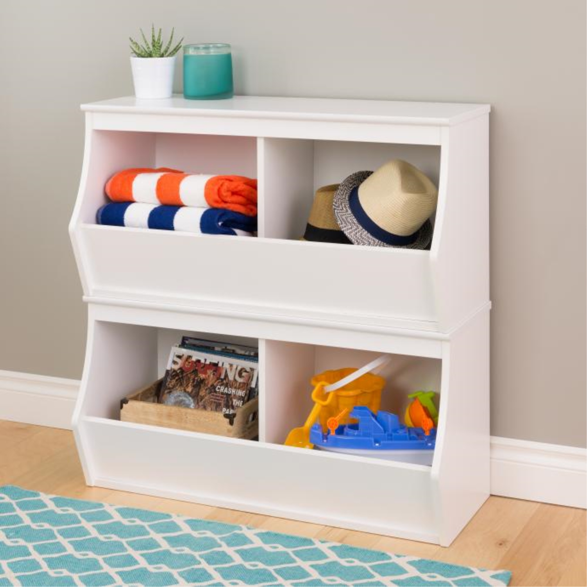 Monterey Stacked 4-Bin Storage Cubbie. White