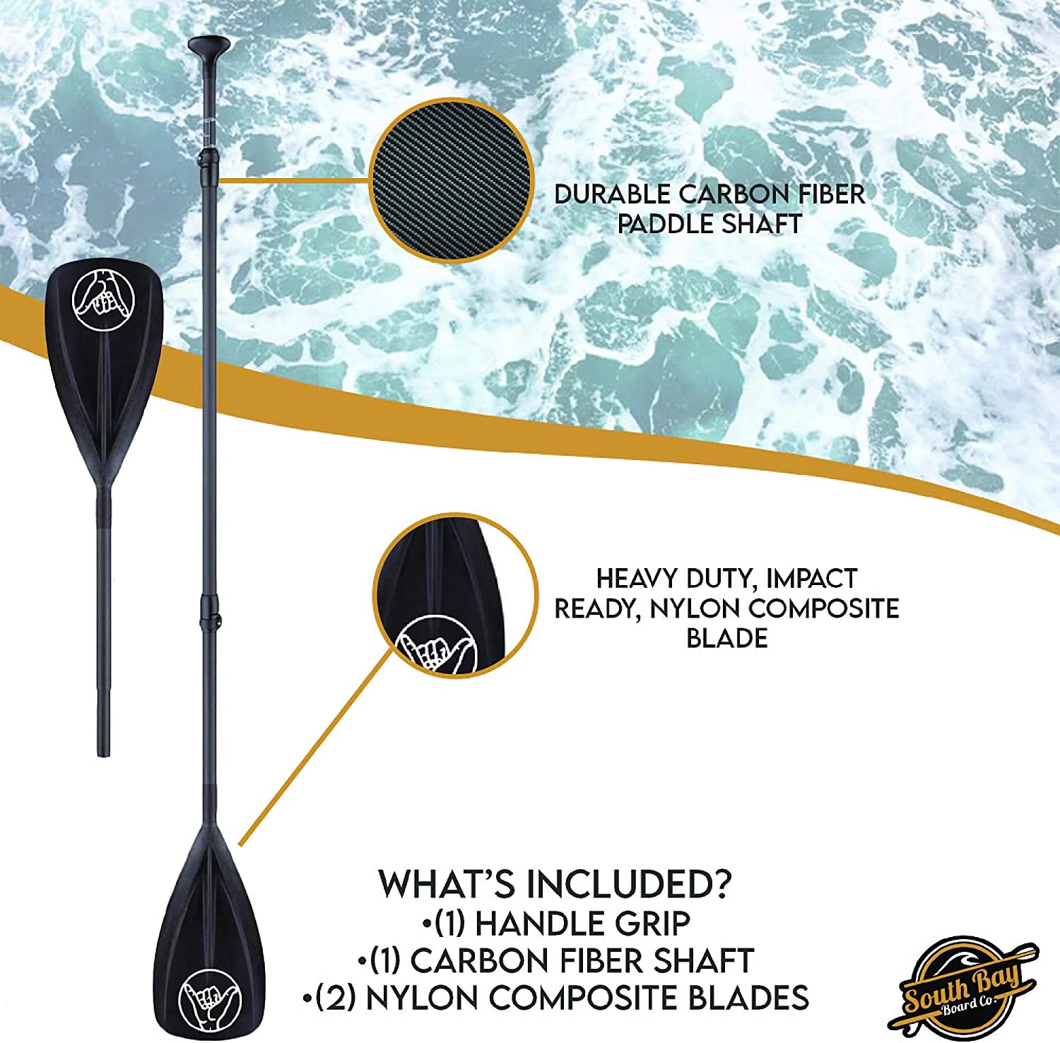 South Bay Board Co. - SUP Paddleboard Paddles -  4-Piece Kayak/Paddle Board Paddle Options - Carbon Fiber Paddle Shafts