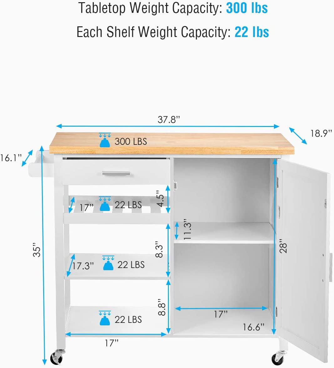 Homfa Rolling Kitchen Island with Wheels. Microwave Cart with Drawer and Storage Cabinet for Kitchen. White