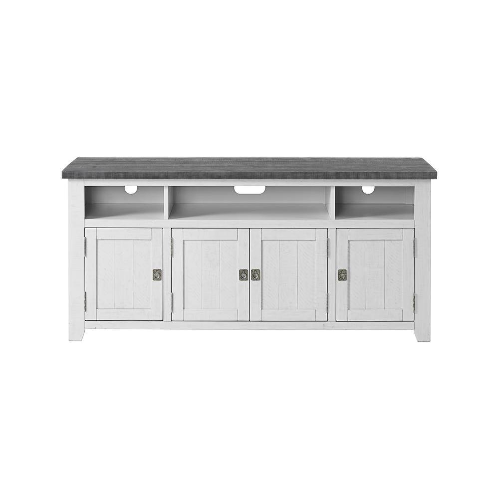 Martin Svensson Home  Foundry 65 in. White Stain with Grey Top Solid Wood TV Stand Fits TV-s up to 70 in.