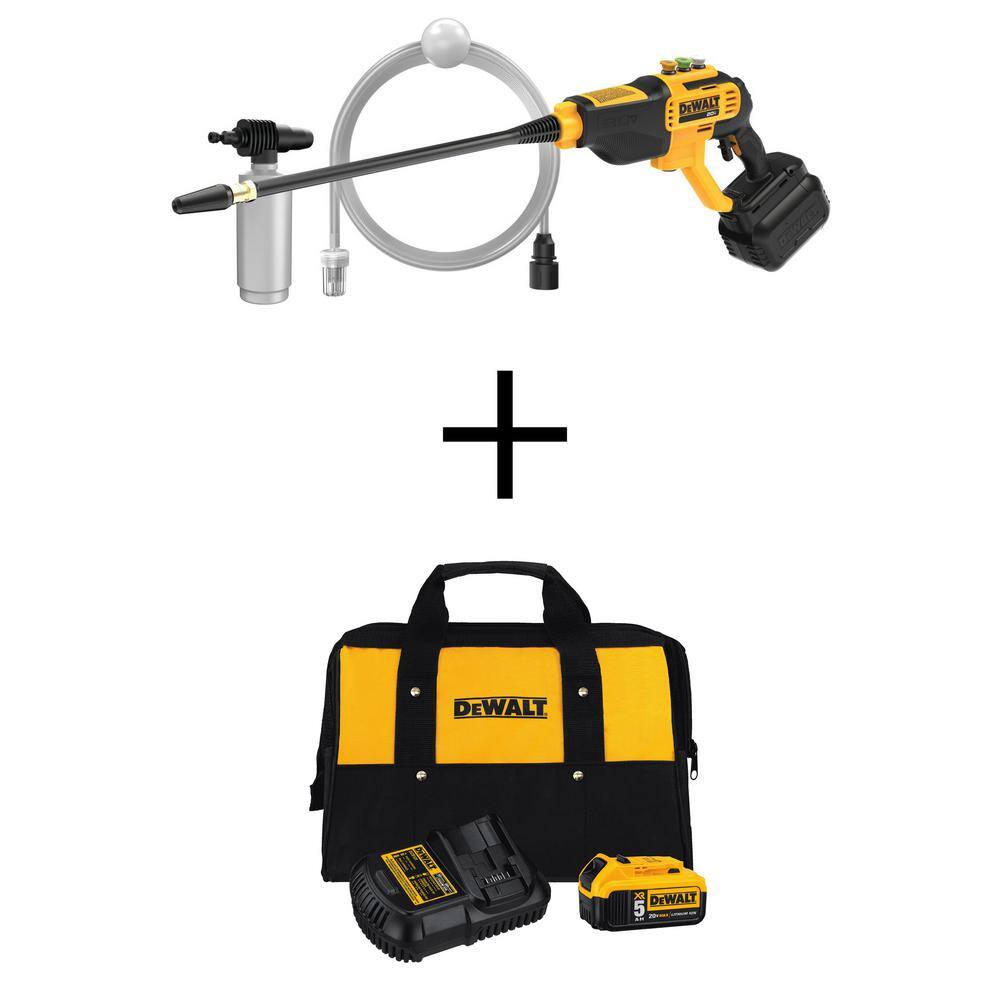 DEWALT DCPW550BWB205CK 20V MAX 550 PSI 1.0 GPM Cold Water Cordless Power Cleaner with (1) 5Ah Battery. Charger & Tool Bag