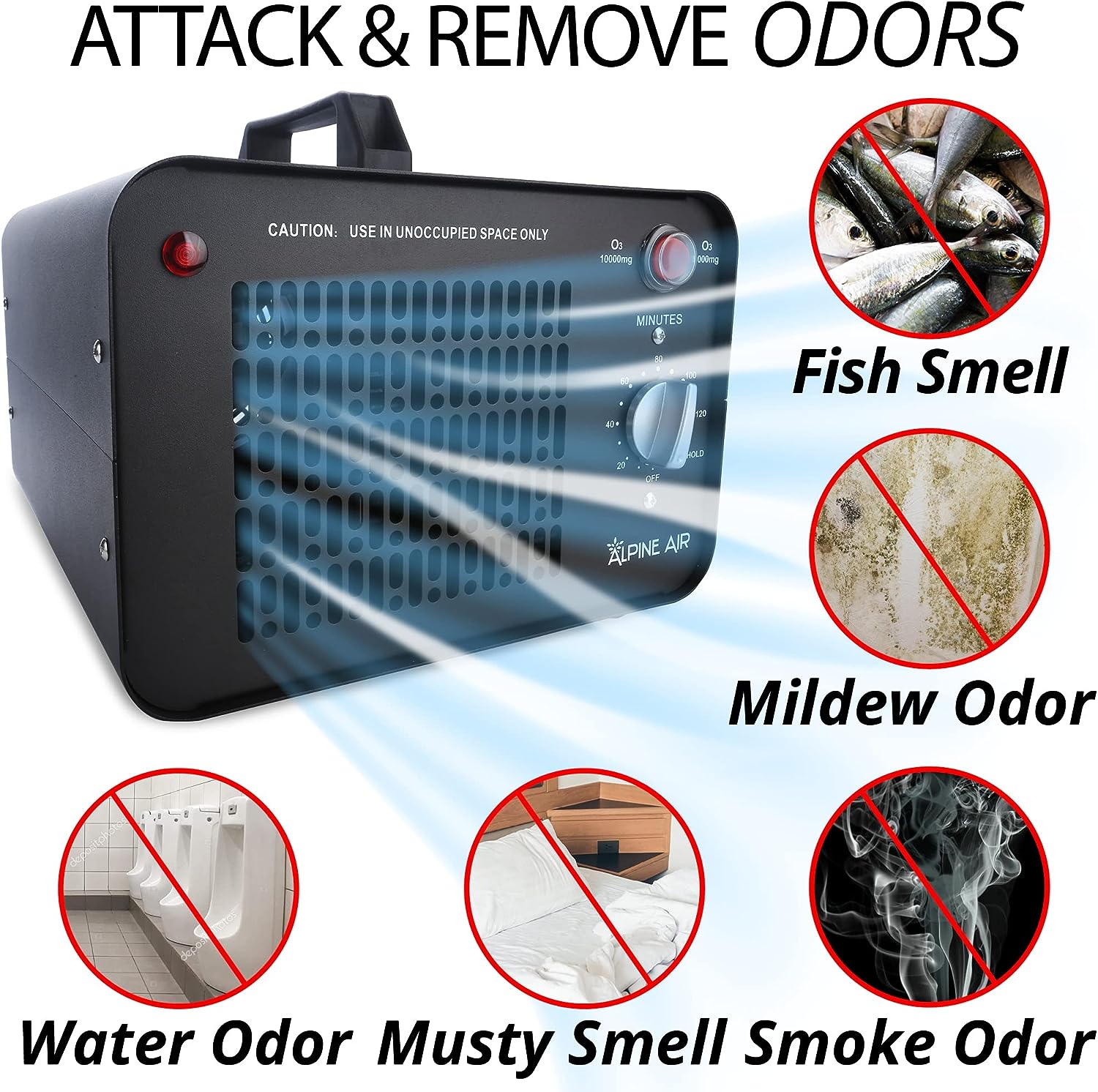 Alpine Air Commercial Ozone Generator. 6000mg/h O3 Machine Home Air Ionizer Deodorizer for Rooms. Smoke. Cars and Pets