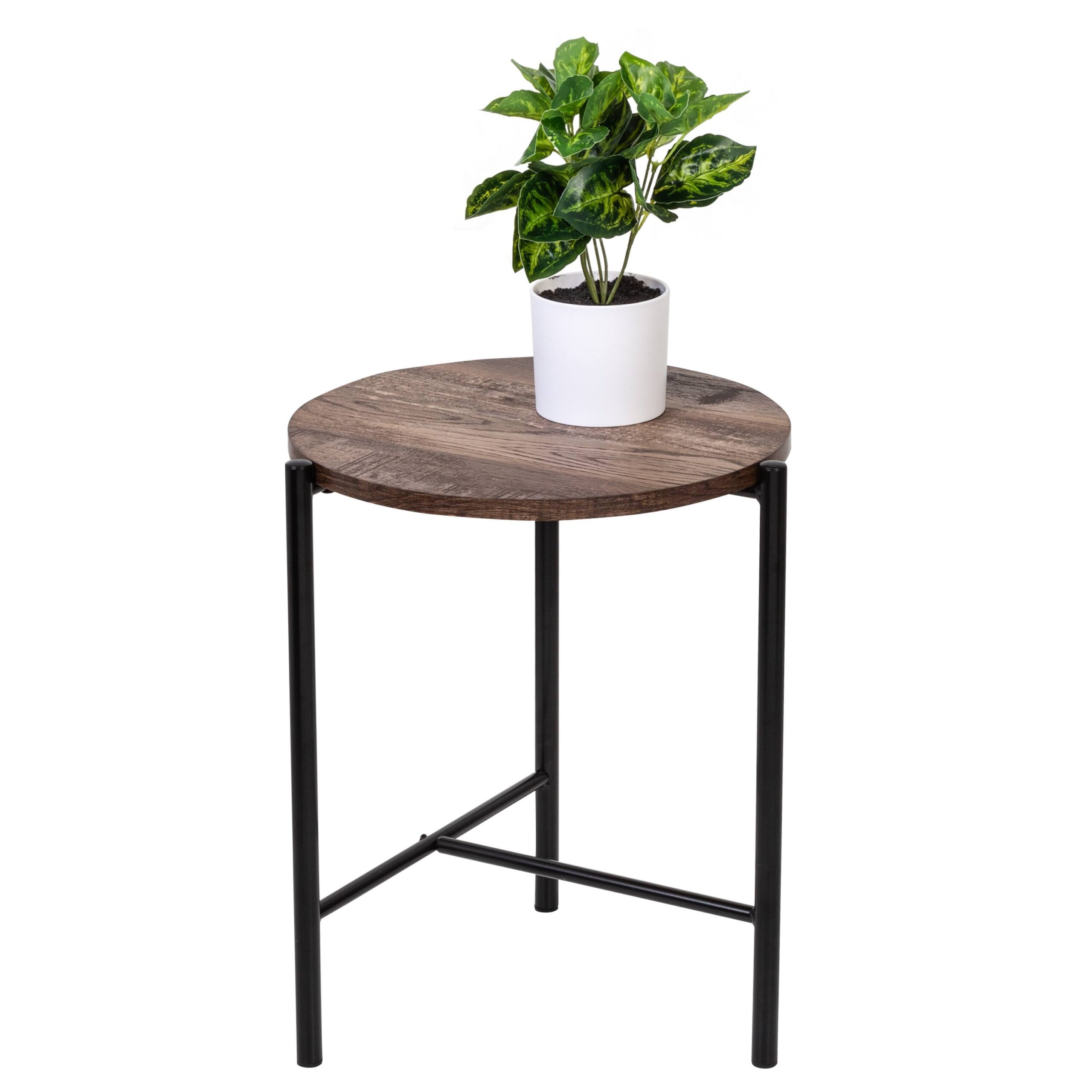 Honey Can Do Natural T-Pattern Base Round Side Table