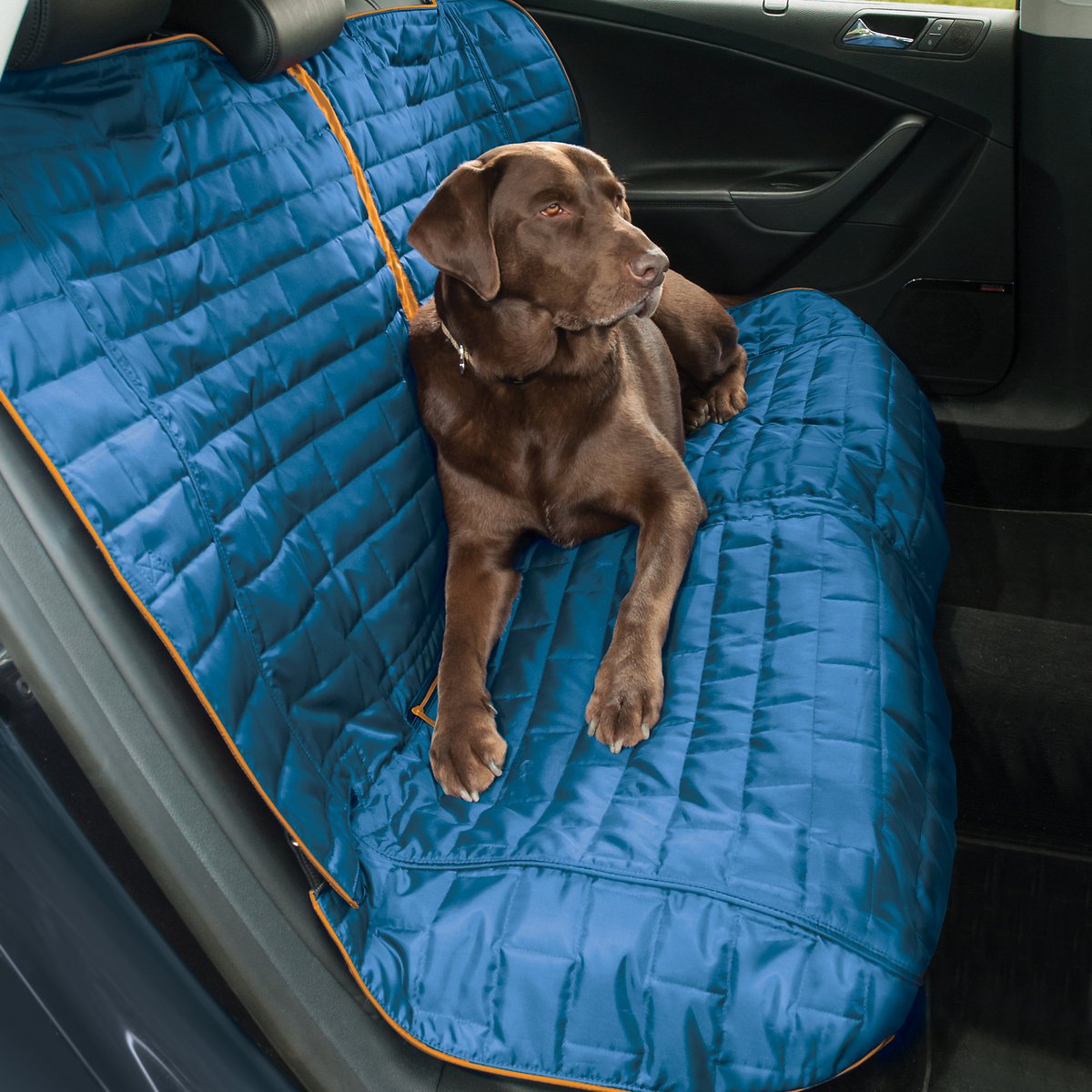 Kurgo Loft Car Bench Dog Seat Cover - Reversible. Quilted Hammock and Bench Seat Covers for Back Seats - Pet Seat Protectors are Water-Resistant. Scratch-Proof. Provide Seatbelt Access - Coastal Blue/Charcoal
