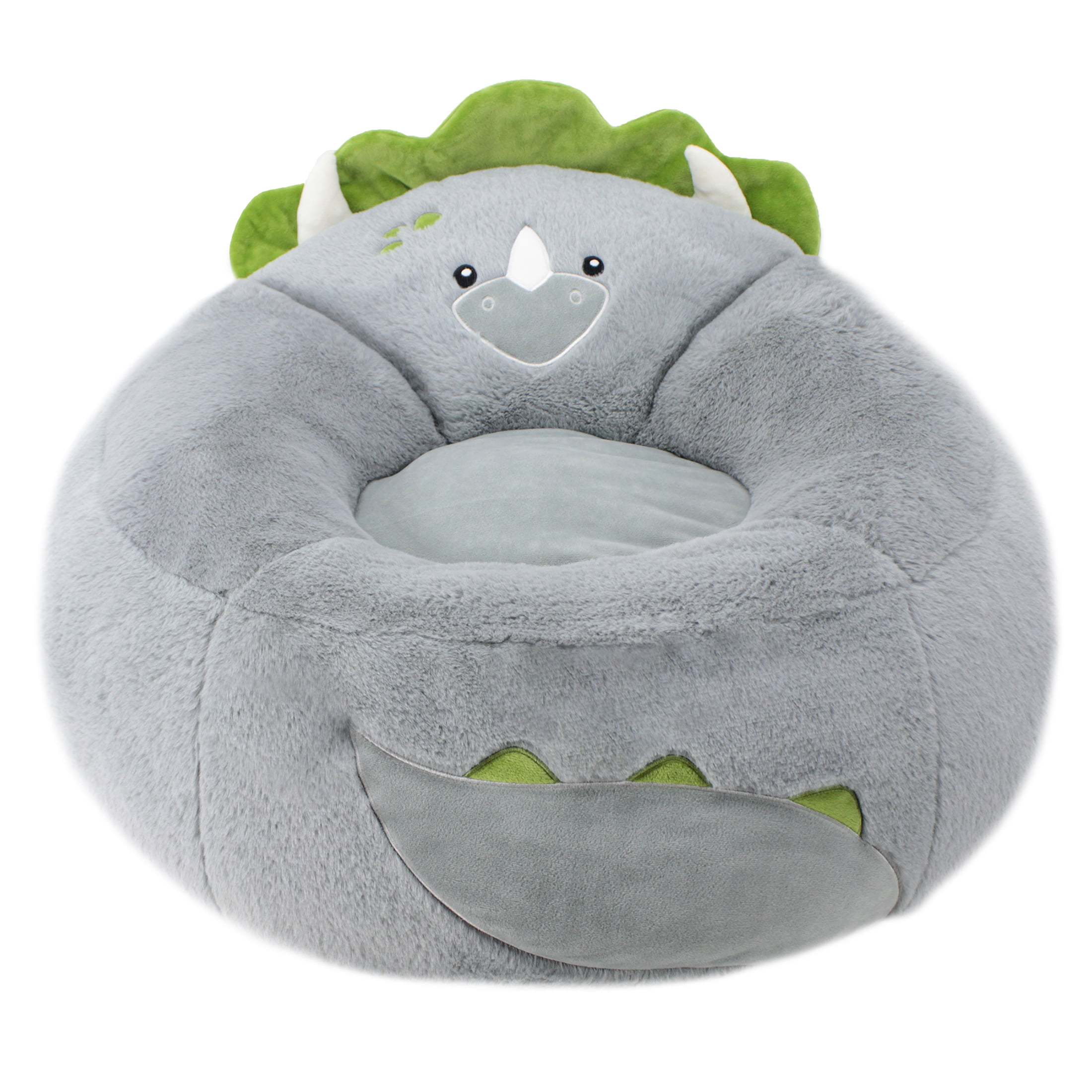 Your Zone Soft Plush Dinosaur Bean Bag Chair. Kids. 2.25 ft. Grey