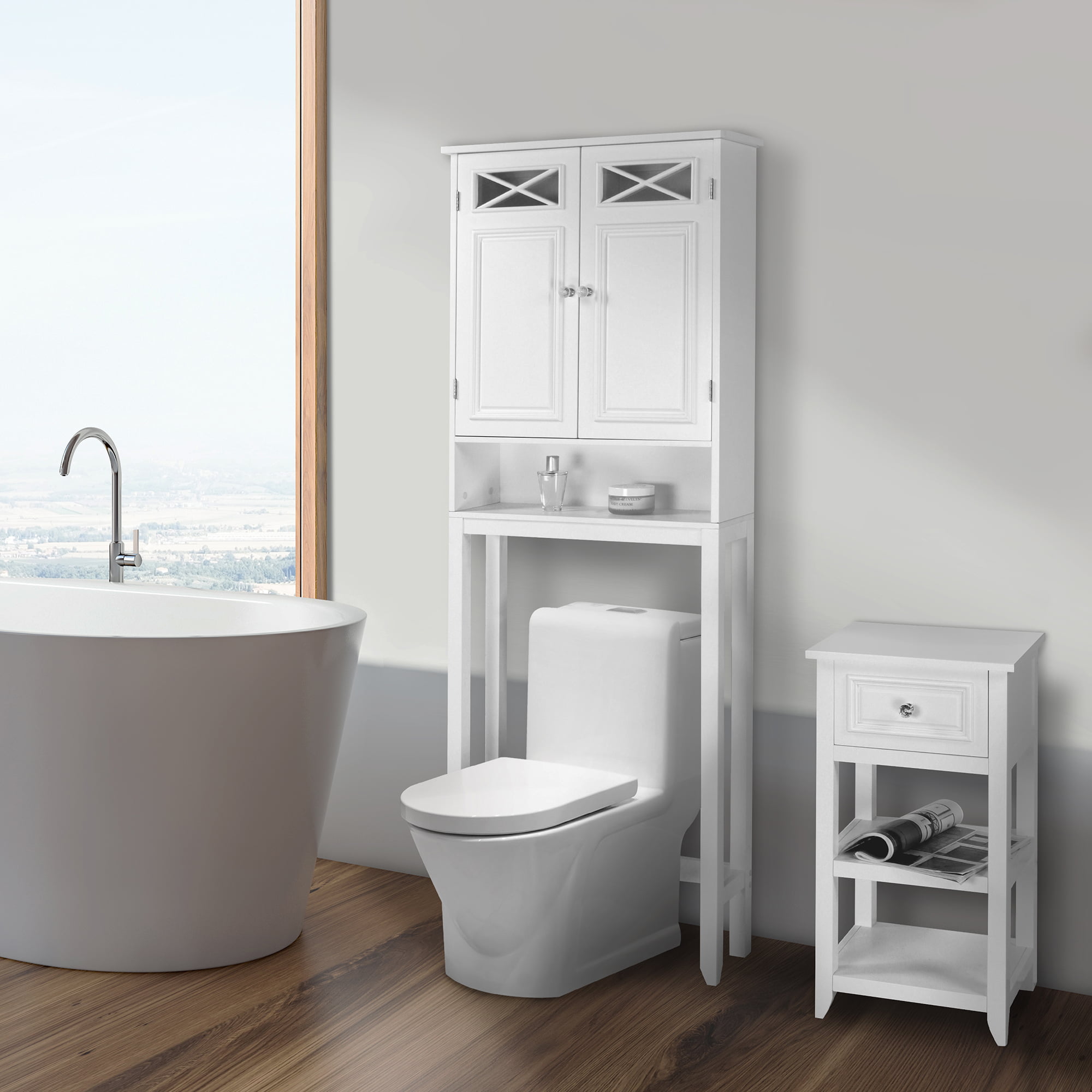 Teamson Home Dawson Over the Toilet Space Saver Bathroom Storage Cabinet with Adjustable Shelves. White