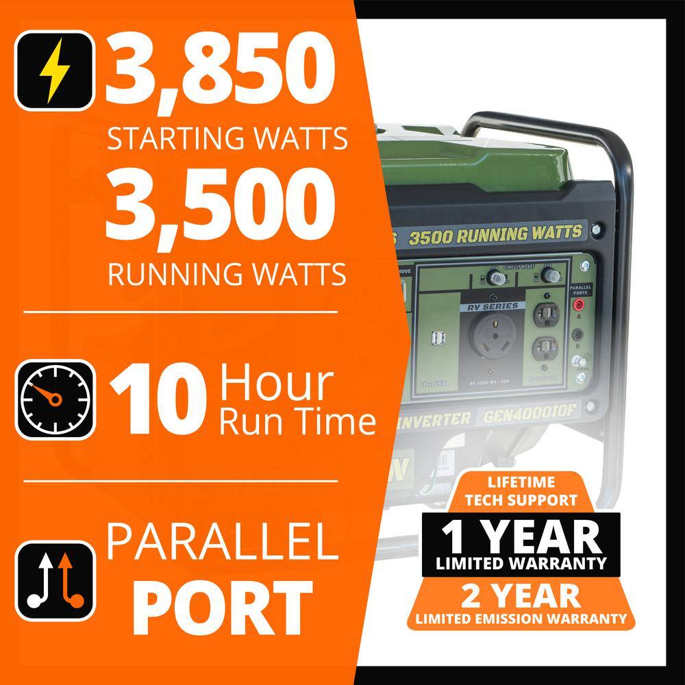 Sportsman 806632 3.850-Watt/3.500-Watt Recoil Start Open Frame Gasoline Powered Portable Inverter Generator with Parallel Connection