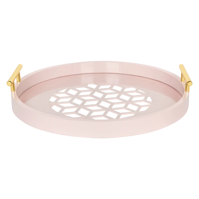 Kate and Laurel  15.5-in x 15.5-in Pink Decorative Tray with Gold Metal Handles