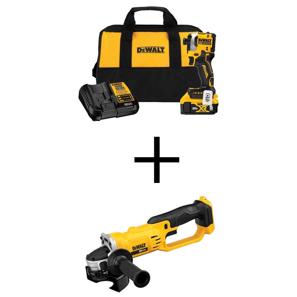 DEWALT DCF850P1WDCG412 ATOMIC 20V MAX Lithium-Ion Cordless Impact Driver Kit and 20V MAX Cordless 4-1/2 in. to 5 in. Grinder