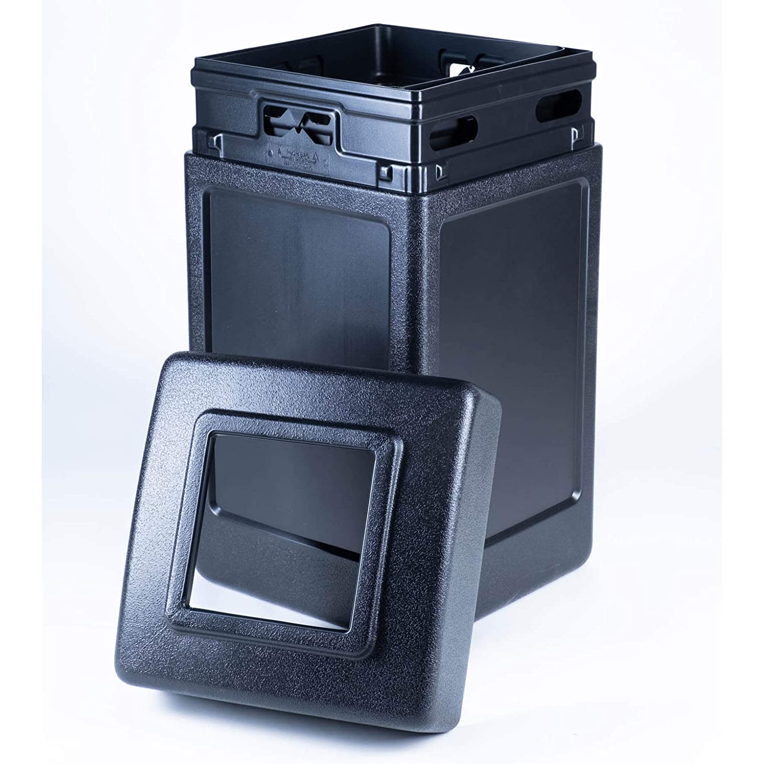 Commercial Zone Square Waste Container. Open Top Lid. 42 gal. Large Waste Trash Container Bin. Black