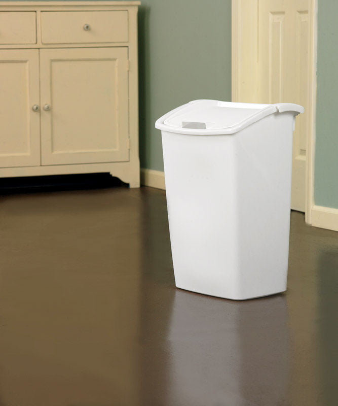 Rubbermaid 11.3 gal Plastic Kitchen Trash Can with Dual Action Lid . White