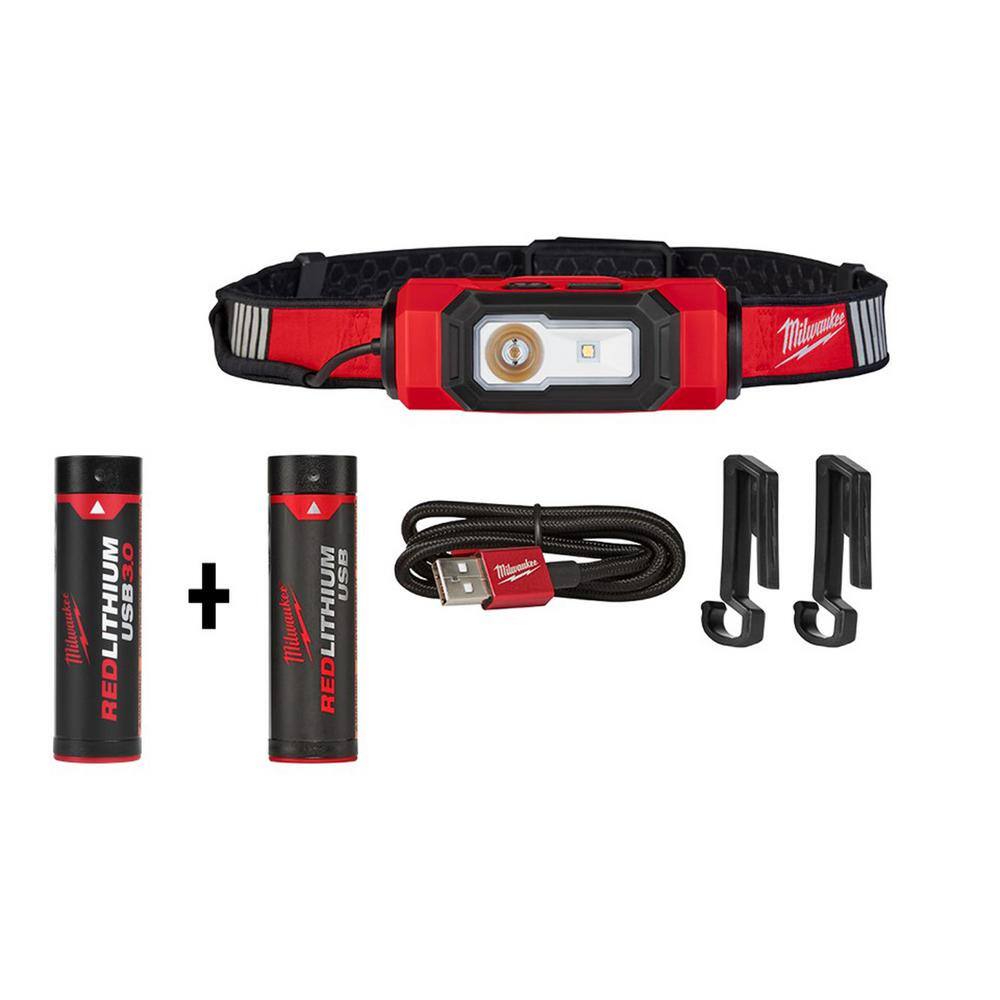 Milwaukee 2116-21-48-11-2131 600 Lumens LED REDLITHIUM USB 360-Degree Visibility Hard Hat Headlamp with Extra USB 3.0 Ah Battery