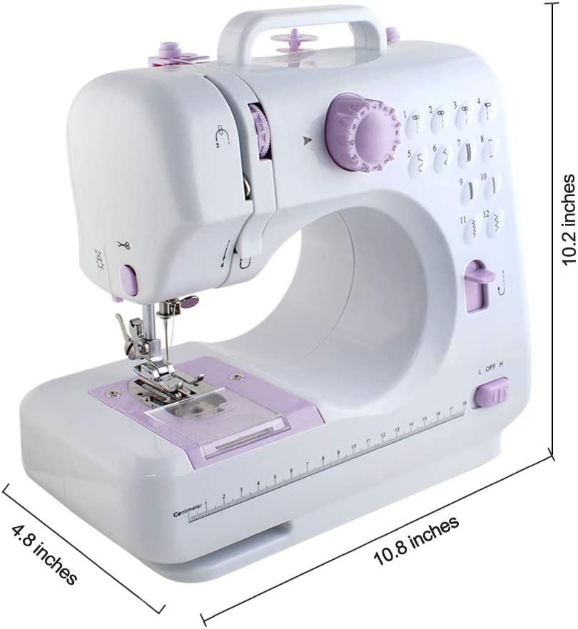 NEX Portable Sewing Machine Double Speeds for Beginner. Kids Sewing Machine with Reverse Sewing and 12 Built-In Stitches. Light Purple