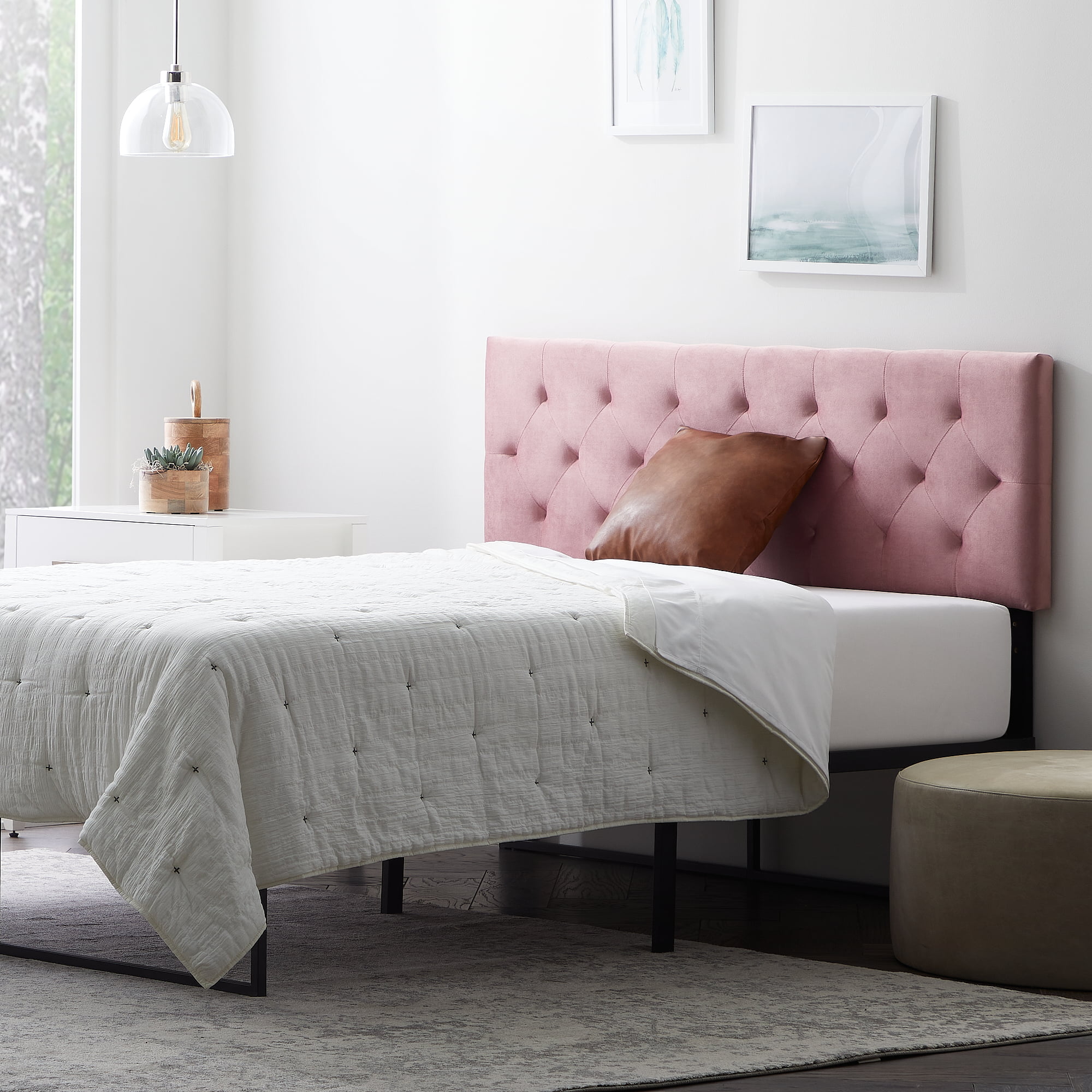 Rest Haven Tufted Velvet Upholstered Headboard. Full. Pink