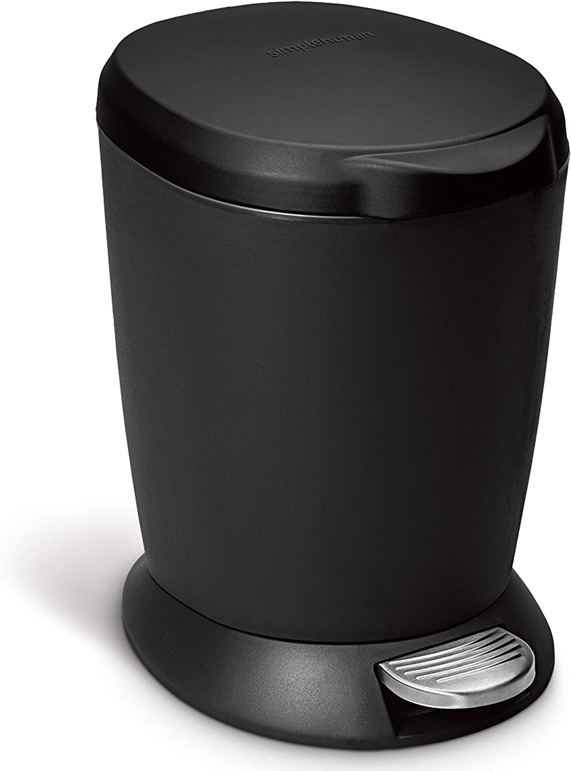 simplehuman 6 Liter / 1.6 Gallon Compact Plastic Round Bathroom Step Trash Can. Black Plastic