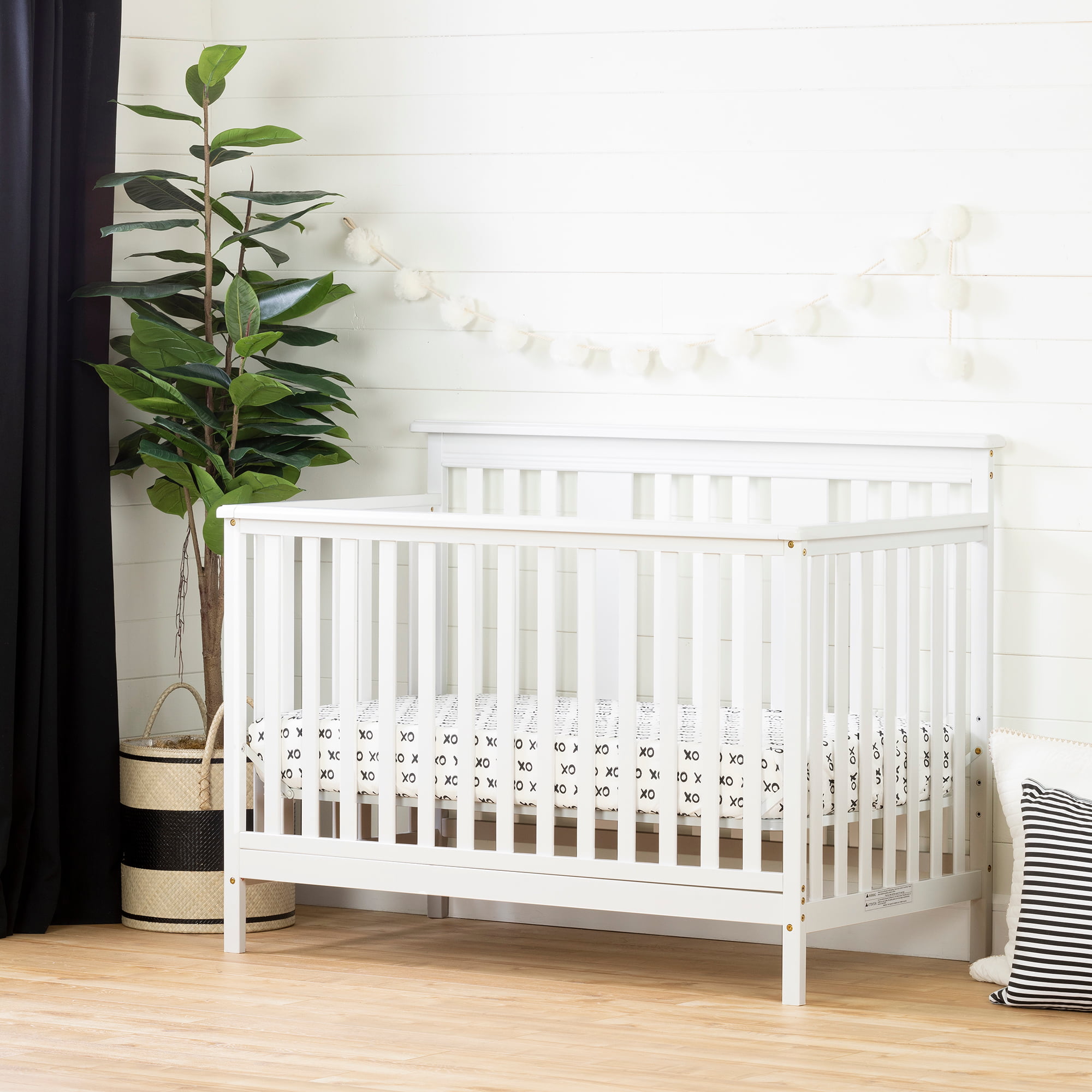 South Shore Little Smileys  Modern Baby Crib - Adjustable Height with Toddler Rail White