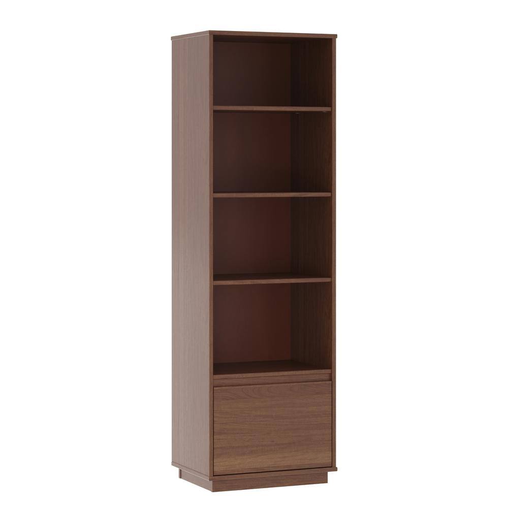 Linon Home Decor  Maxwell 21.88 in. W Walnut Finish Wood Bookcase with Drawer and 4-Shelves