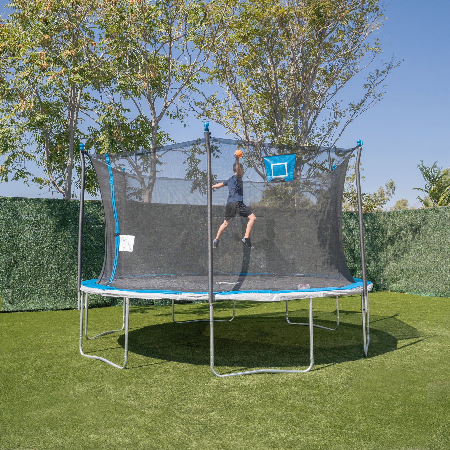 Bounce Pro 14ft Trampoline And Enclosure With Basketball Hoop. Blue