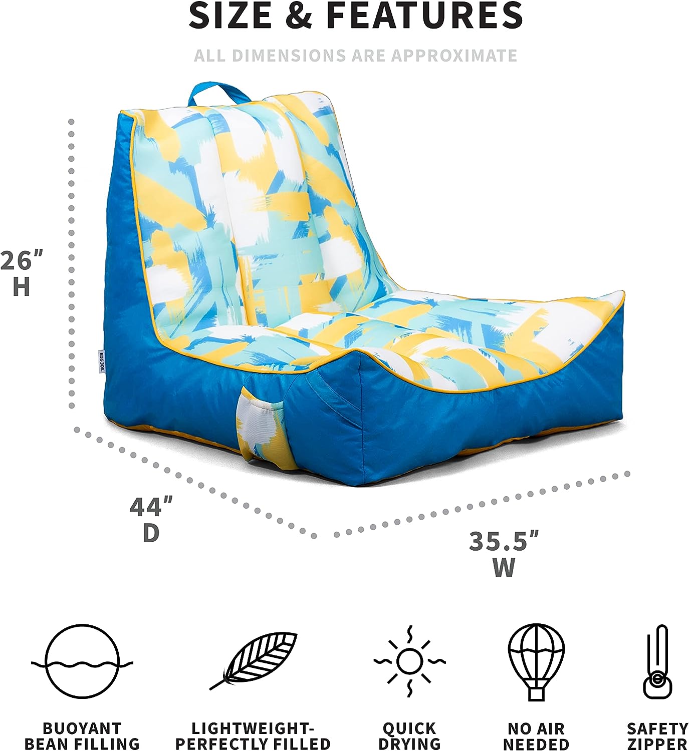 Big Joe Captain-s Float No Inflation Needed Pool Lounger with Drink Holder. Paintbrush Yellow Double Sided Mesh. Quick Draining Fabric. 3 feet