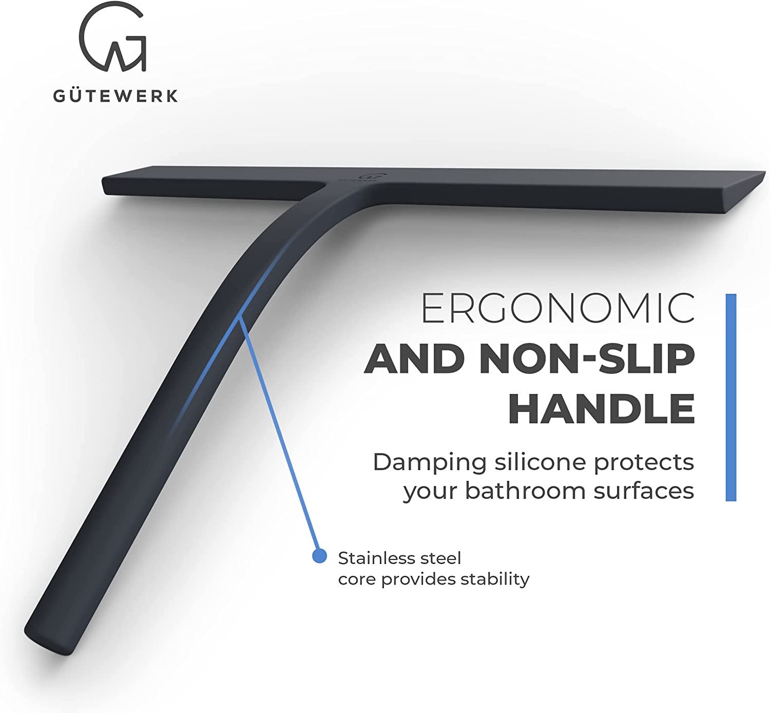 GÜTEWERK Shower Squeegee Black 11 in - incl. Chrome Suction Cup Hook