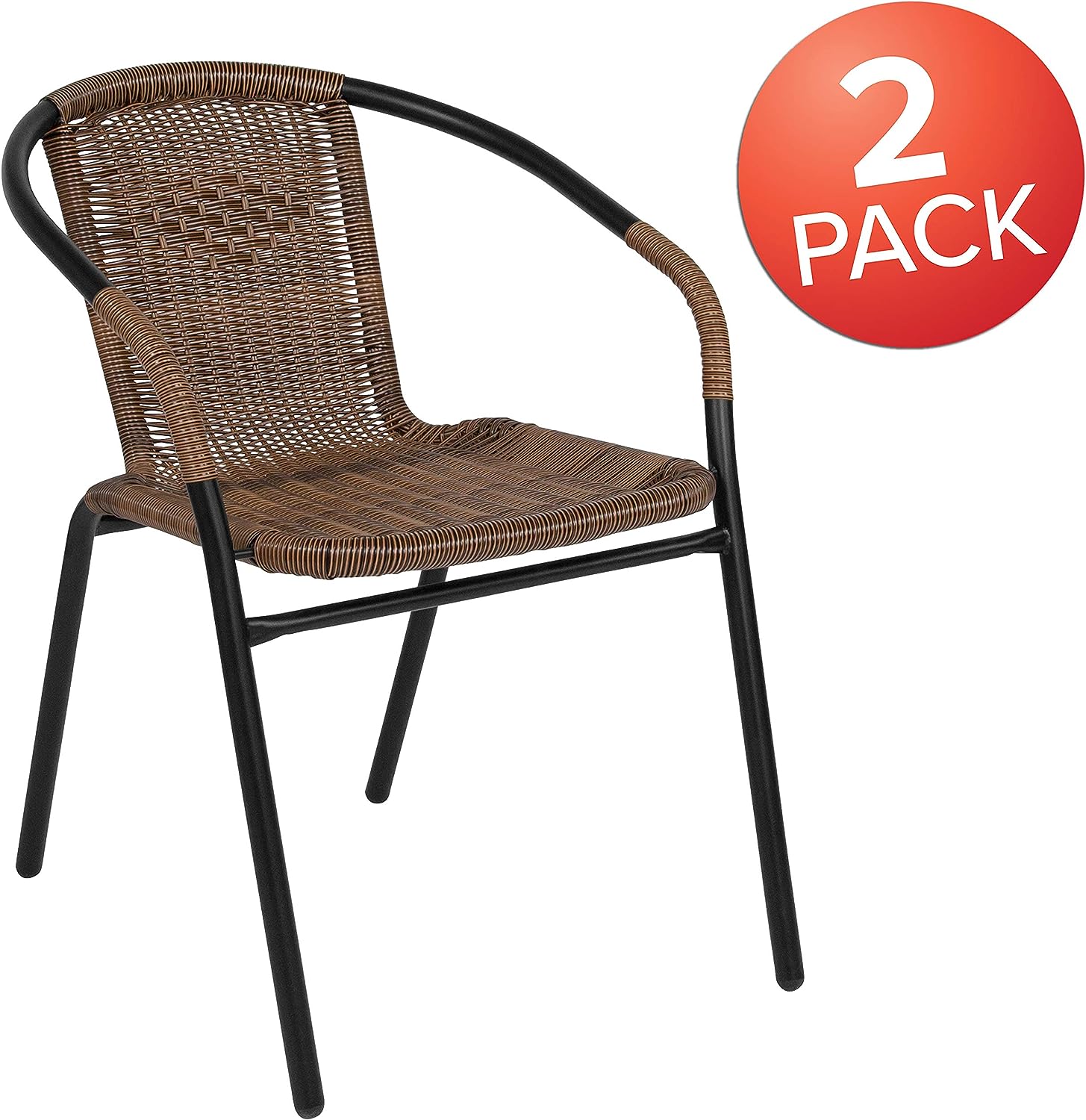 EMMA + OLIVER 2 Pack Medium Brown Rattan Indoor-Outdoor Restaurant Stack Chair