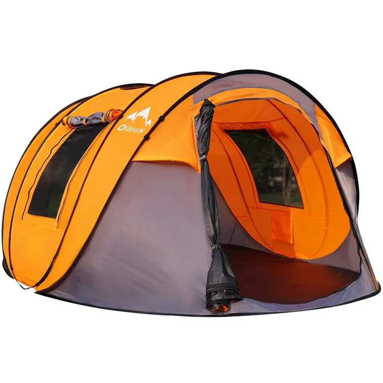 Oileus Dome Tent Pop Up Tent X-large Camping Tent 5-6 Person Tent with Sky-window. Orange