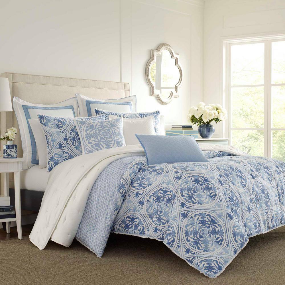 Laura Ashley  Mila 3-Piece Blue Floral Cotton King Comforter Set