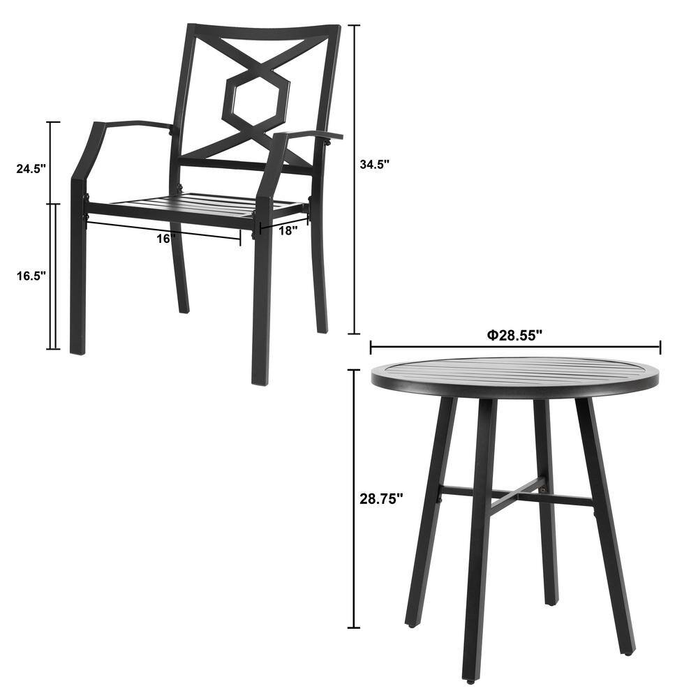 Nuu Garden  3-Piece Outdoor Patio Bistro Set With Round Coffee Table and Stackable Armchair Black