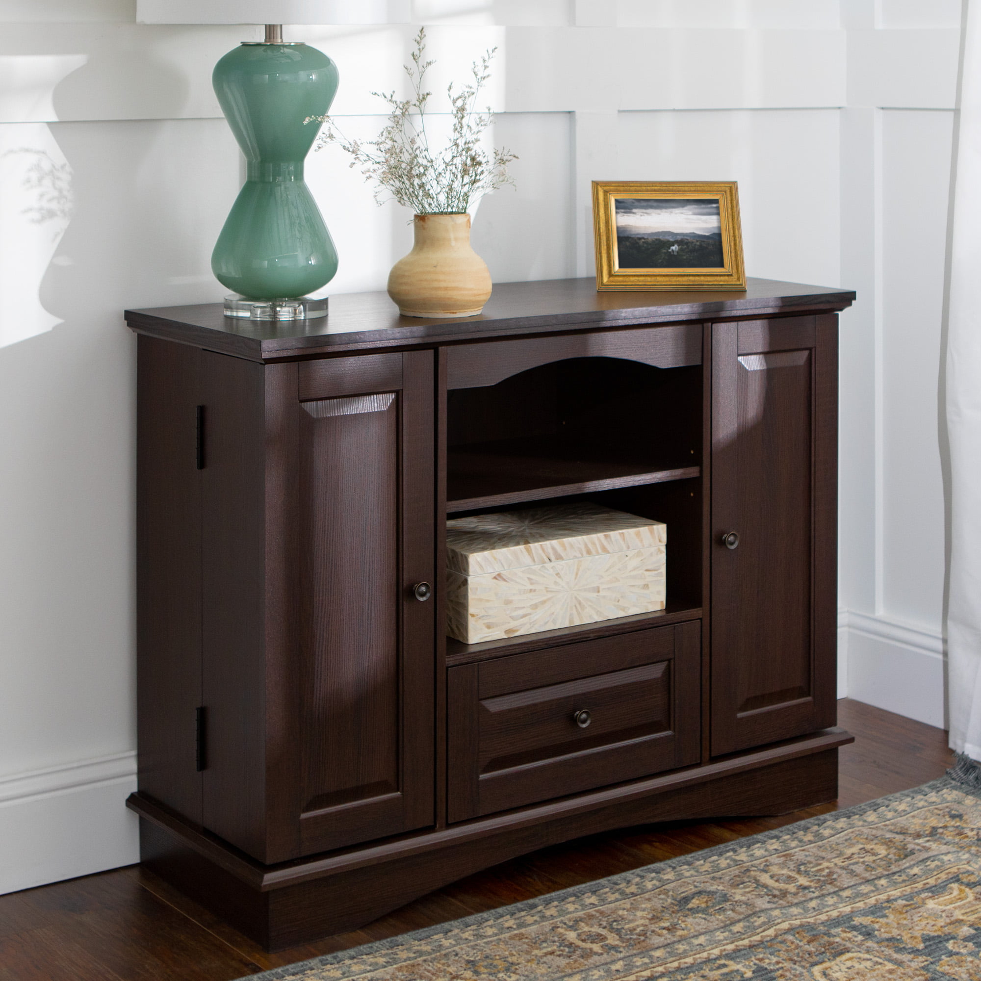 Walker Edison Traditional Tall 42 in. Espresso TV Stand 48 in. with Doors