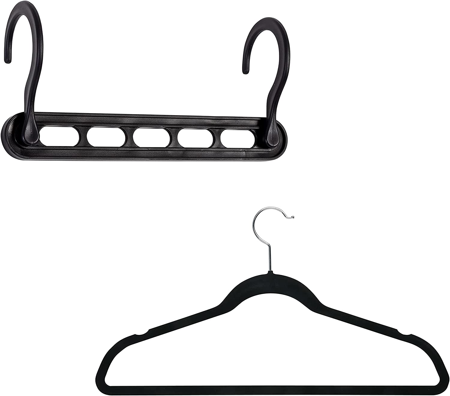 Honey-Can-Do Set of 5 Collapsible Hangers and 50 Velvet Non-Slip Hangers. Black