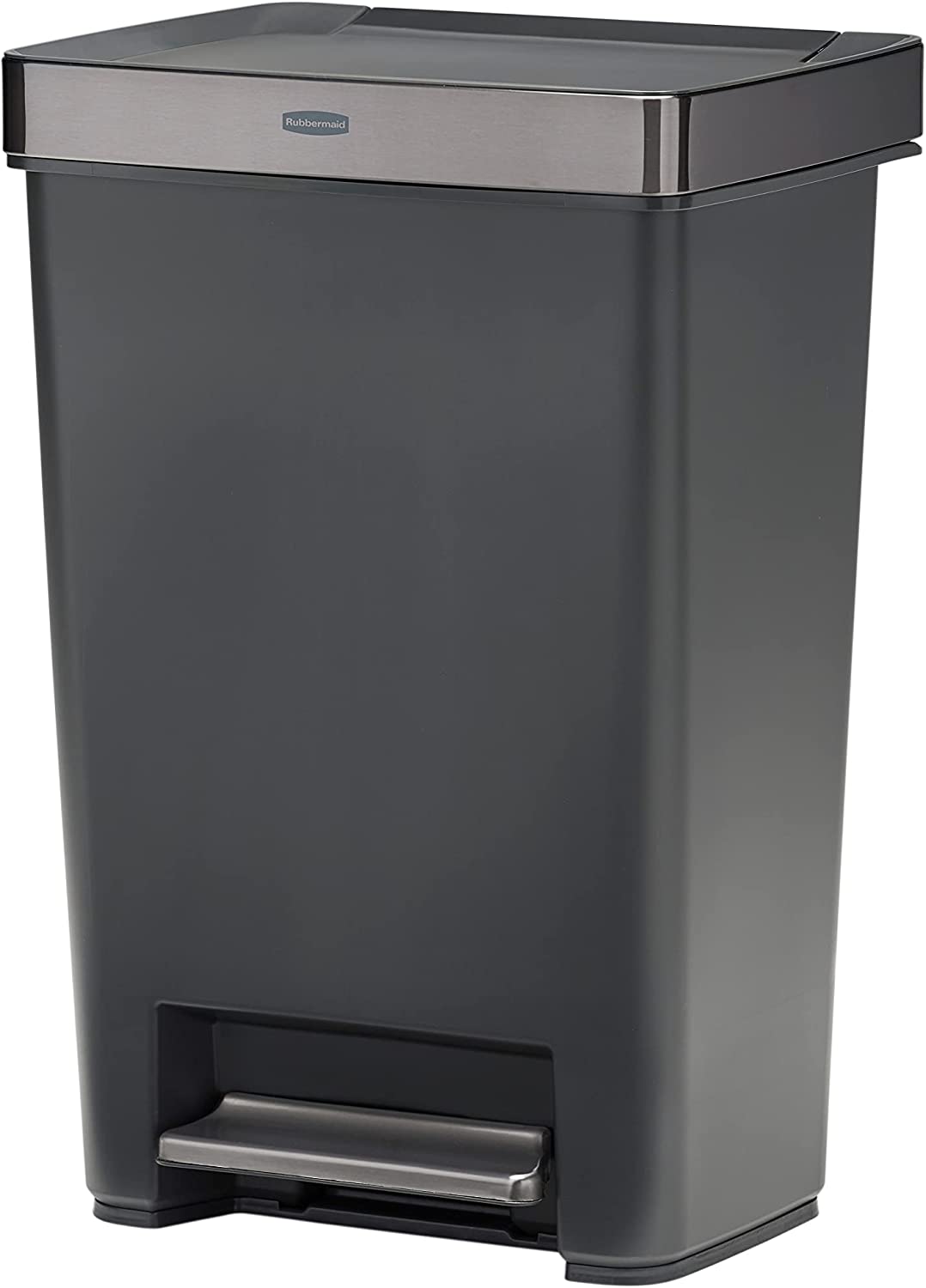 Rubbermaid Premier Series III Step-On Trash Can for Home and Kitchen. with Stainless Steel Rim. 12.4 Gallon. Charcoal