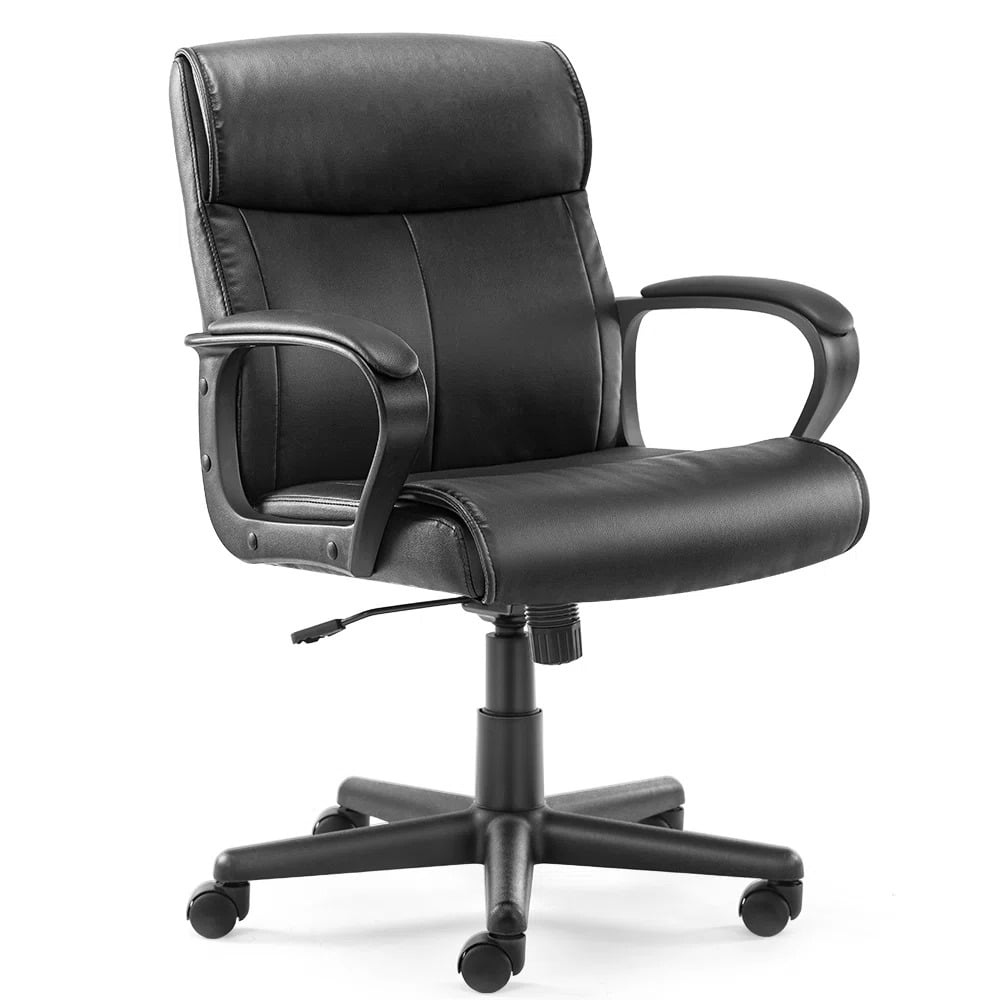 Adjustable Height PU Leather surface Mid-back Office Chair. Black