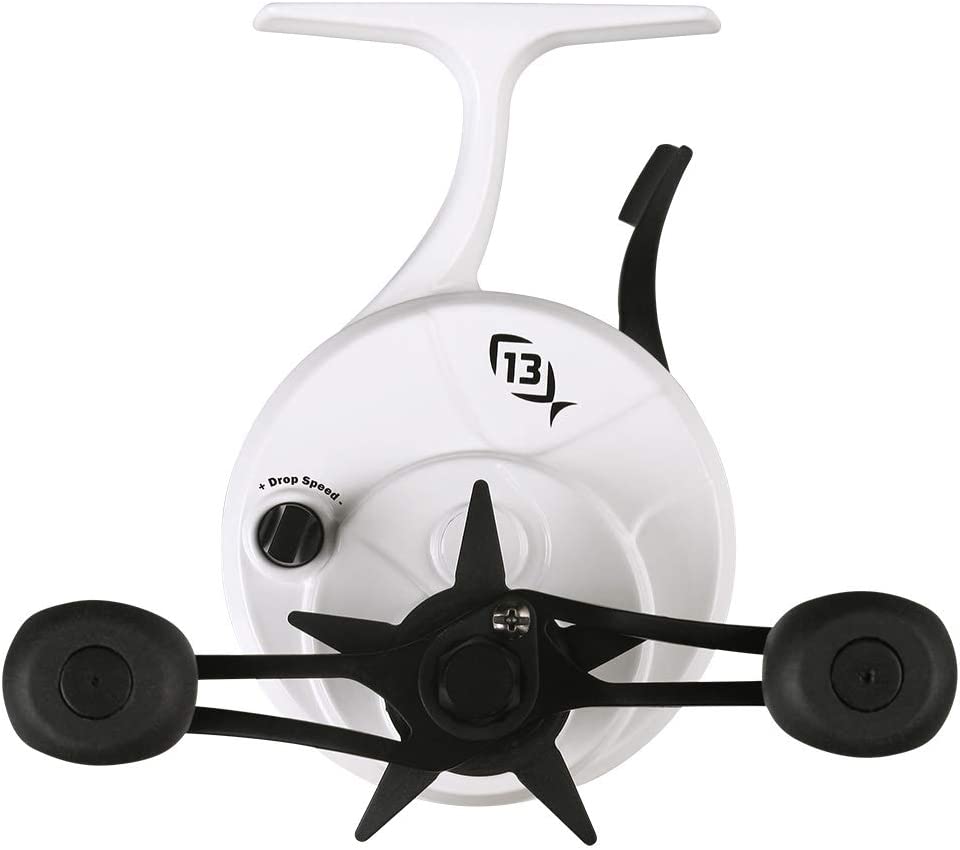 13 Fishing Black Betty FreeFall Ghost Window Inline Ice Fishing Reel. White (Right Hand Retrieve)
