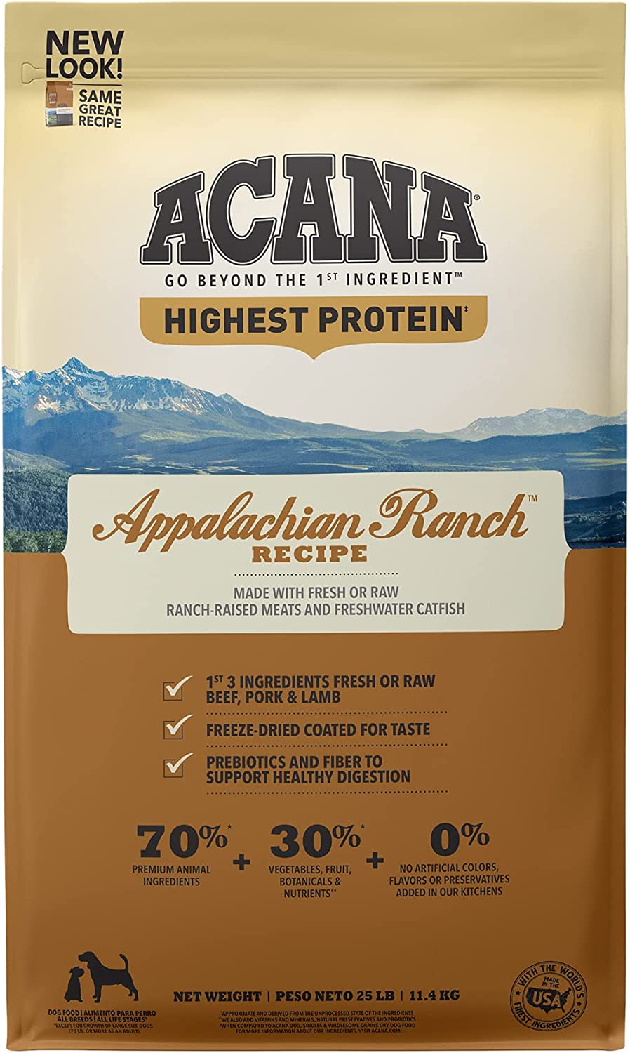 ACANA Highest Protein. Appalachian Ranch. Grain Free Dry Dog Food. 25lb