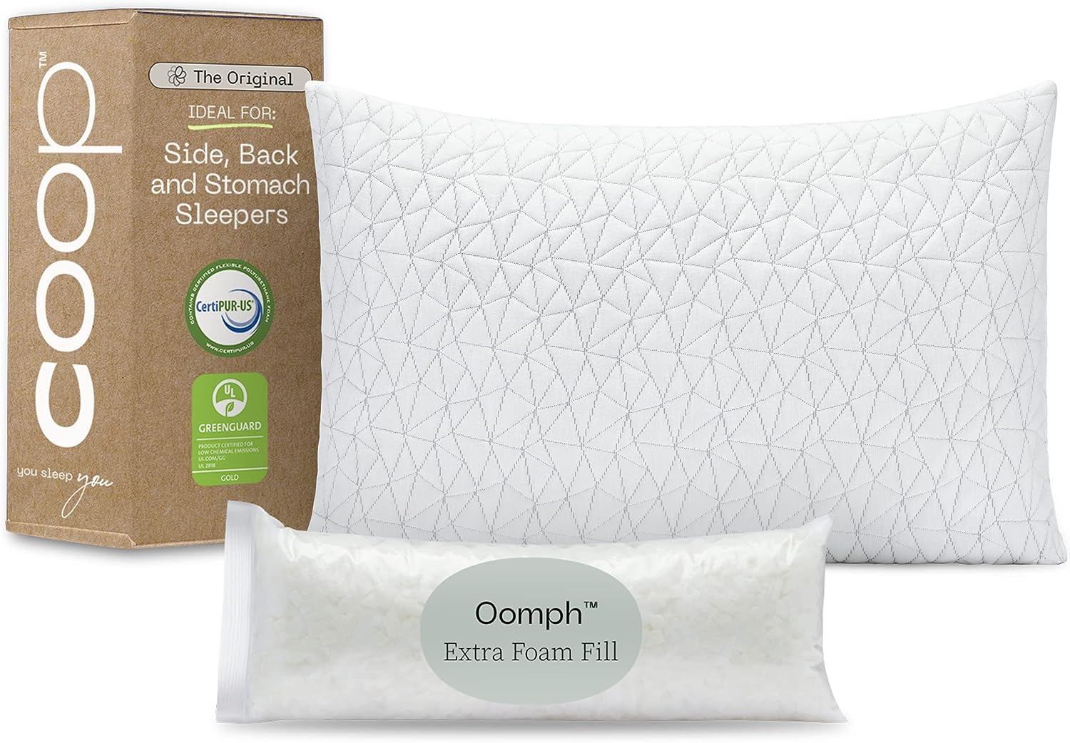 Coop Home Goods Original Loft.Queen Size Bed pillows for Sleeping - Adjustable Cross Cut Memory Foam pillows - Medium Firm for Back. Stomach and Side Sleeper - CertiPUR-US/GREENGUARD Gold