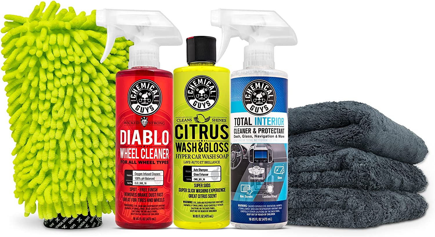 Chemical Guys HOL357 Clean & Shine Car Wash Starter Kit - Safe for Cars. Trucks. Motorcycles. SUVs. Jeeps. RVs & More (7 Items. Including 3 16 oz. Car Detailing Chemicals)