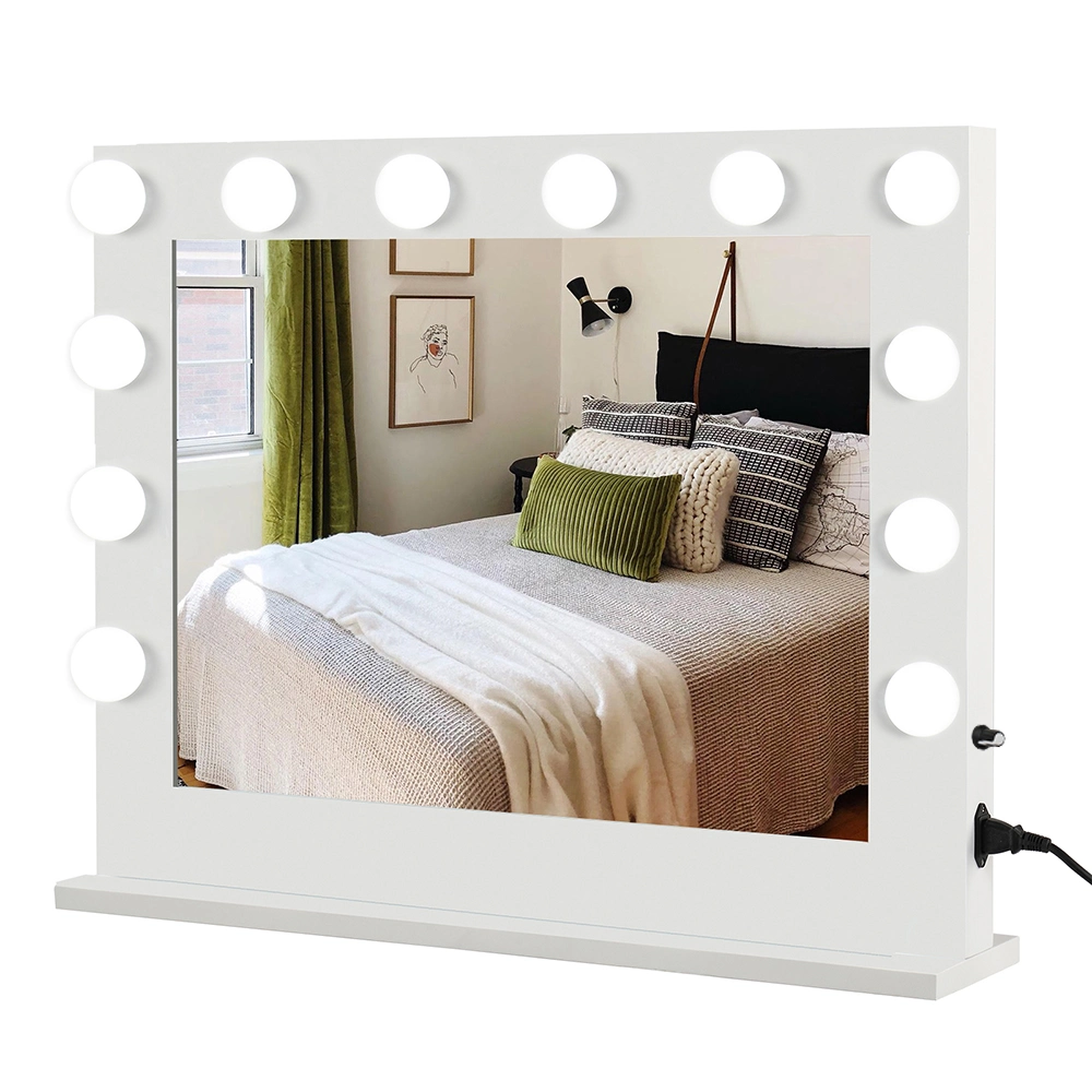 DISCOUNTTODAY Vanity Mirror with Lights. Hollywood Lighted Makeup Mirror with 14 Dimmable LED Bulbs for Dressing Room & Bedroom. Tabletop or Wall-Mounted. Slim Metal Frame Design (White) 32 x 24 x 1.6