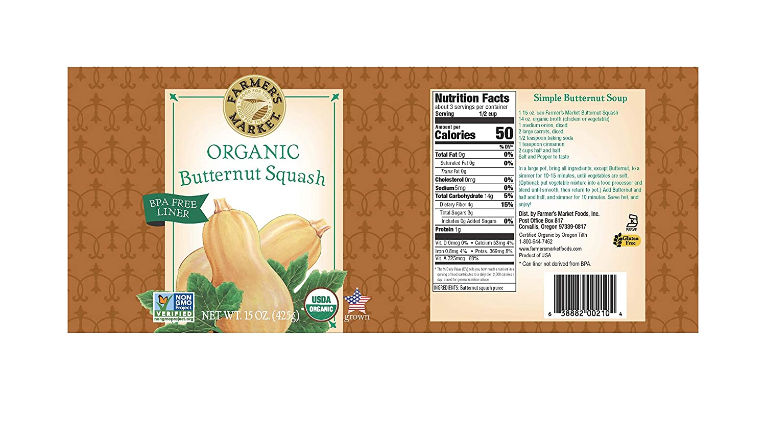 Farmer-s Market Foods Canned Organic Butternut Squash Puree. 15-Ounce (Pack of 12)