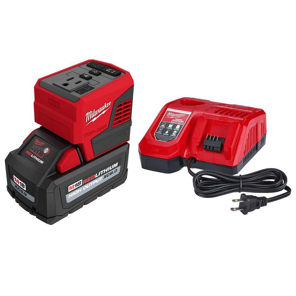 Milwaukee 2846-20-48-59-1880 M18 18-Volt Lithium-Ion 175-Watt Powered Compact Inverter with 8.0 Ah Battery and Rapid Charger