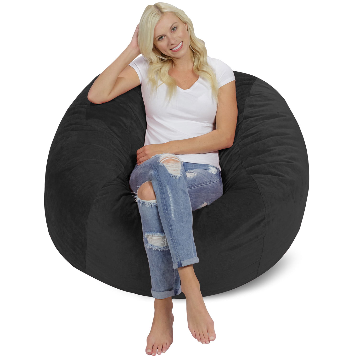 Chill Sack Bean Bag Chair. Memory Foam Lounger with Microsuede Cover. Kids. Adults. 4 ft. Dark Grey Pebble
