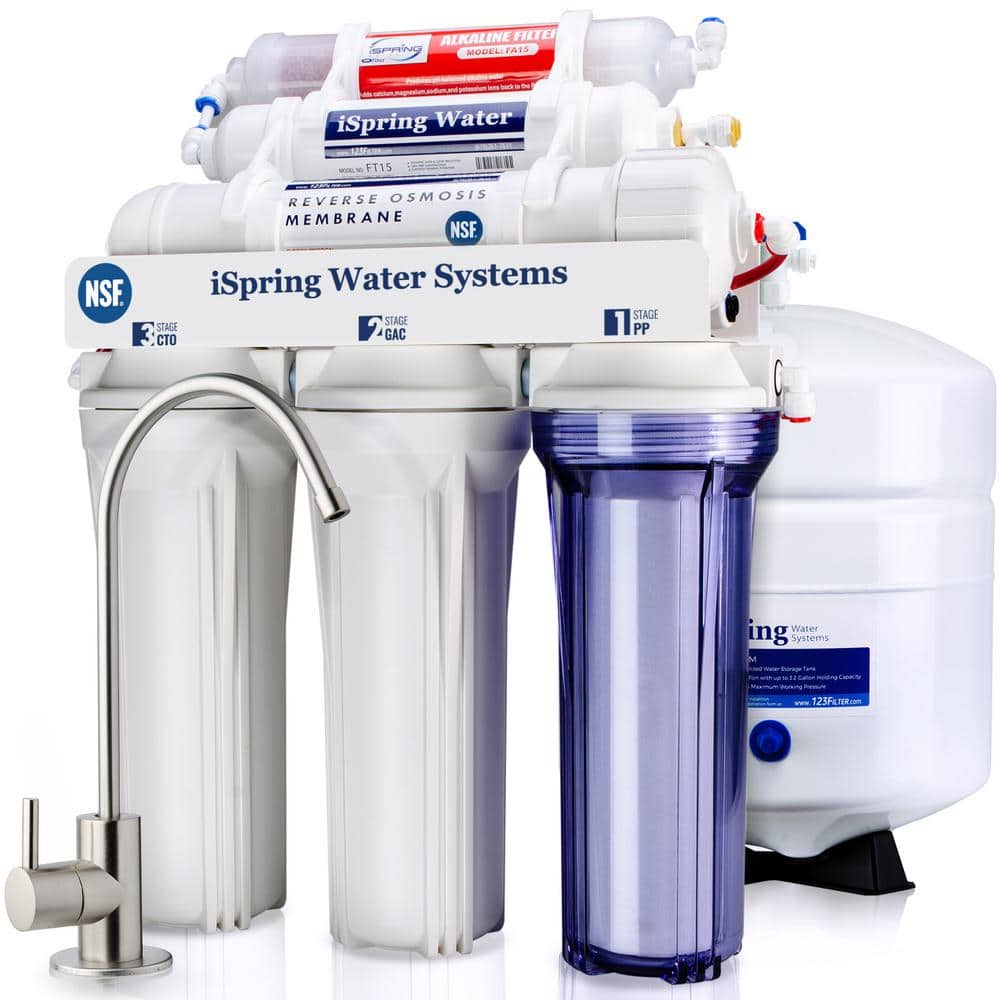 ISPRING RCC7AK 6-Stage Under Sink Reverse Osmosis Drinking Water Filter System with Alkaline Remineralization. NSF Certified