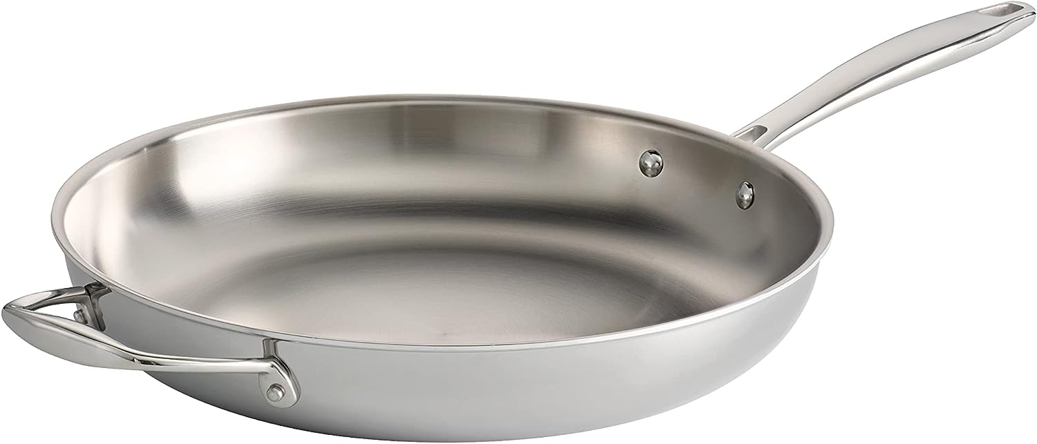 Tramontina Fry Pan Stainless Steel Induction-Ready Tri-Ply Clad 12-Inch w/Helper Handle. 80116/057DS