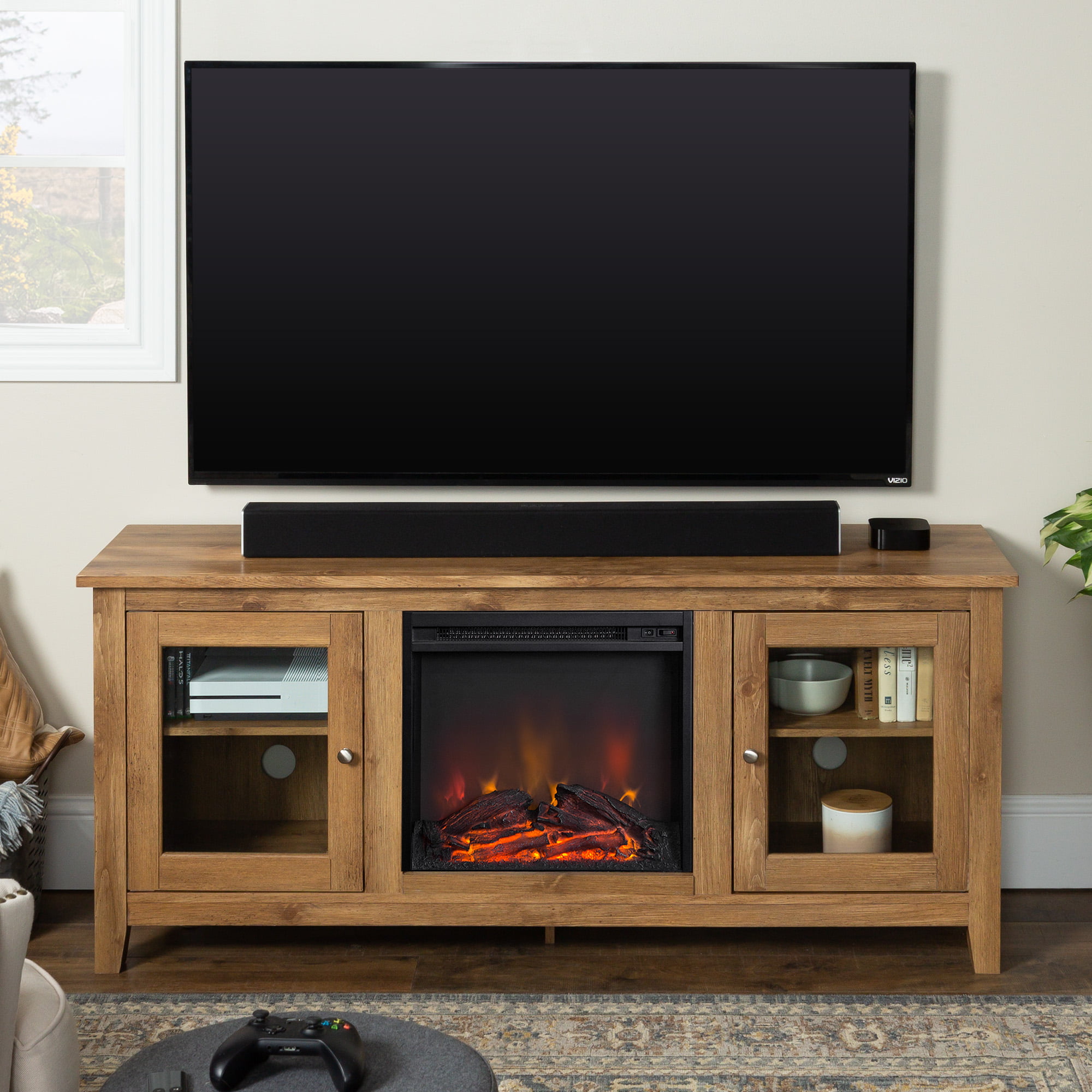 Walker Edison Barn wood Fireplace TV Stand for TVs up to 60″