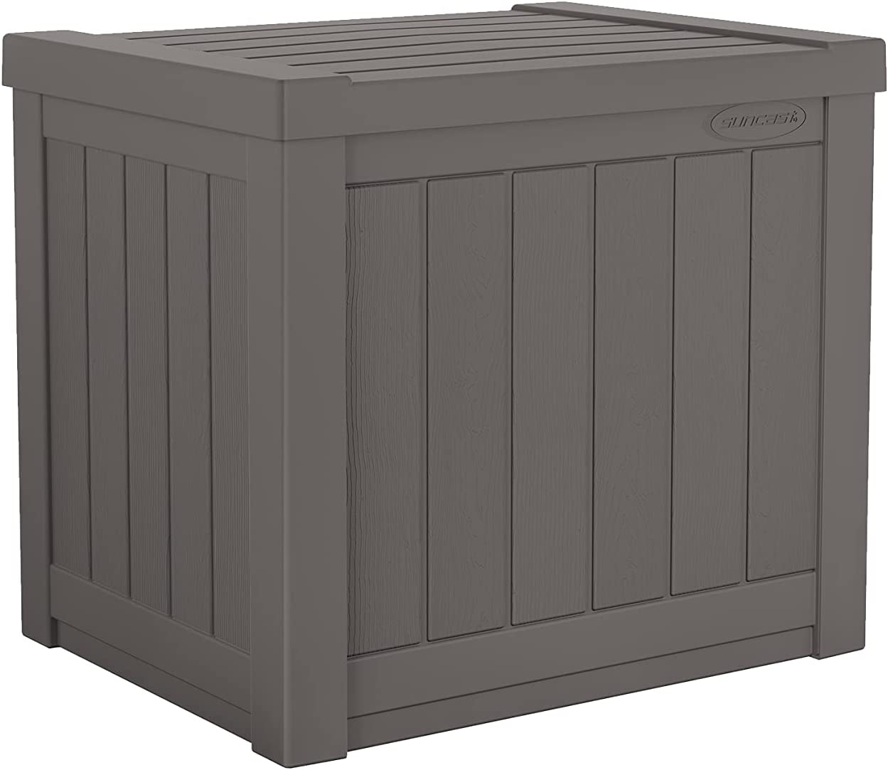 Suncast 22-Gallon Small Deck Box - Lightweight Resin Indoor/Outdoor Storage Container and Seat for Patio Cushions and Gardening Tools - Store Items on Patio. Garage. Yard - Stone Gray